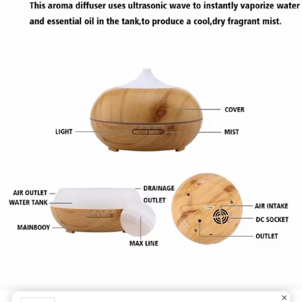 Wood Grain Essential Oil Diffuser with Remote